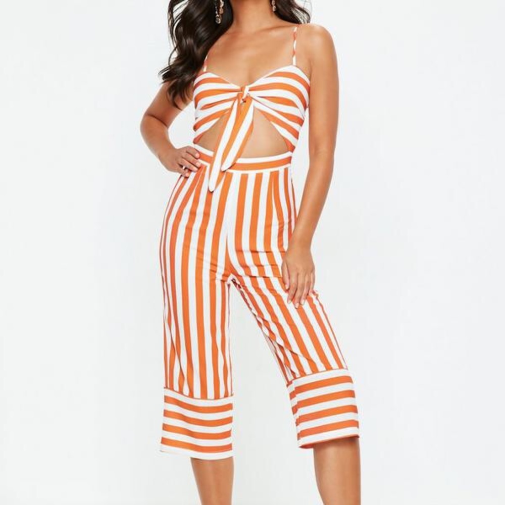 Missguided Orange Striped Jumpsuit